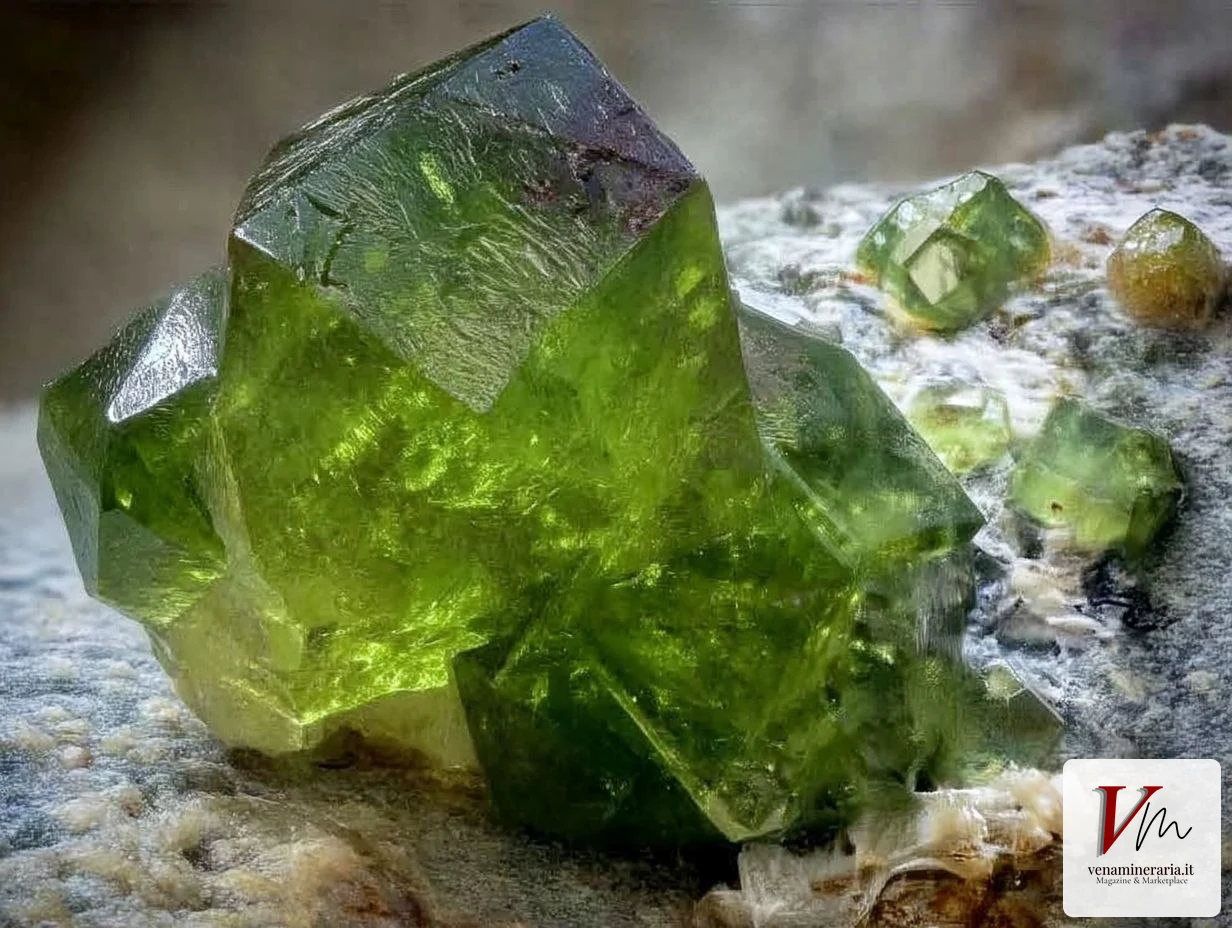 Andradite varietà demantoide, cristalli verdi