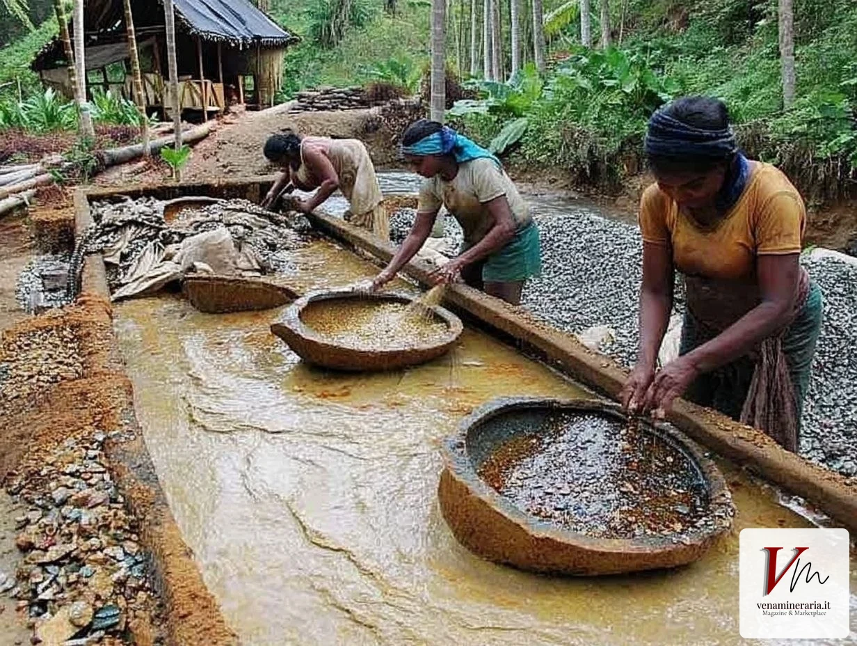 Estrazione di pietre preziose a Ratnapura, Sri Lanka