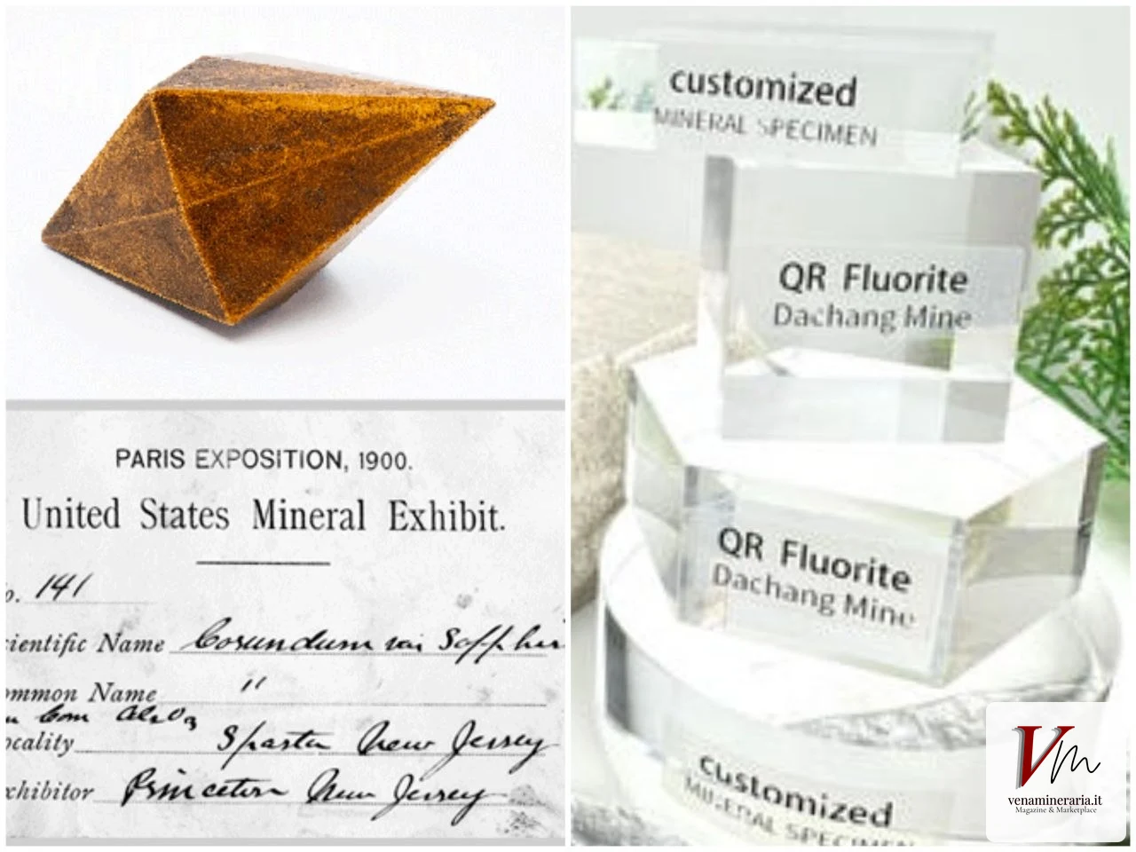 Etichetta storica di collezione e etichetta moderna stampata con laser per l'archivio dei minerali