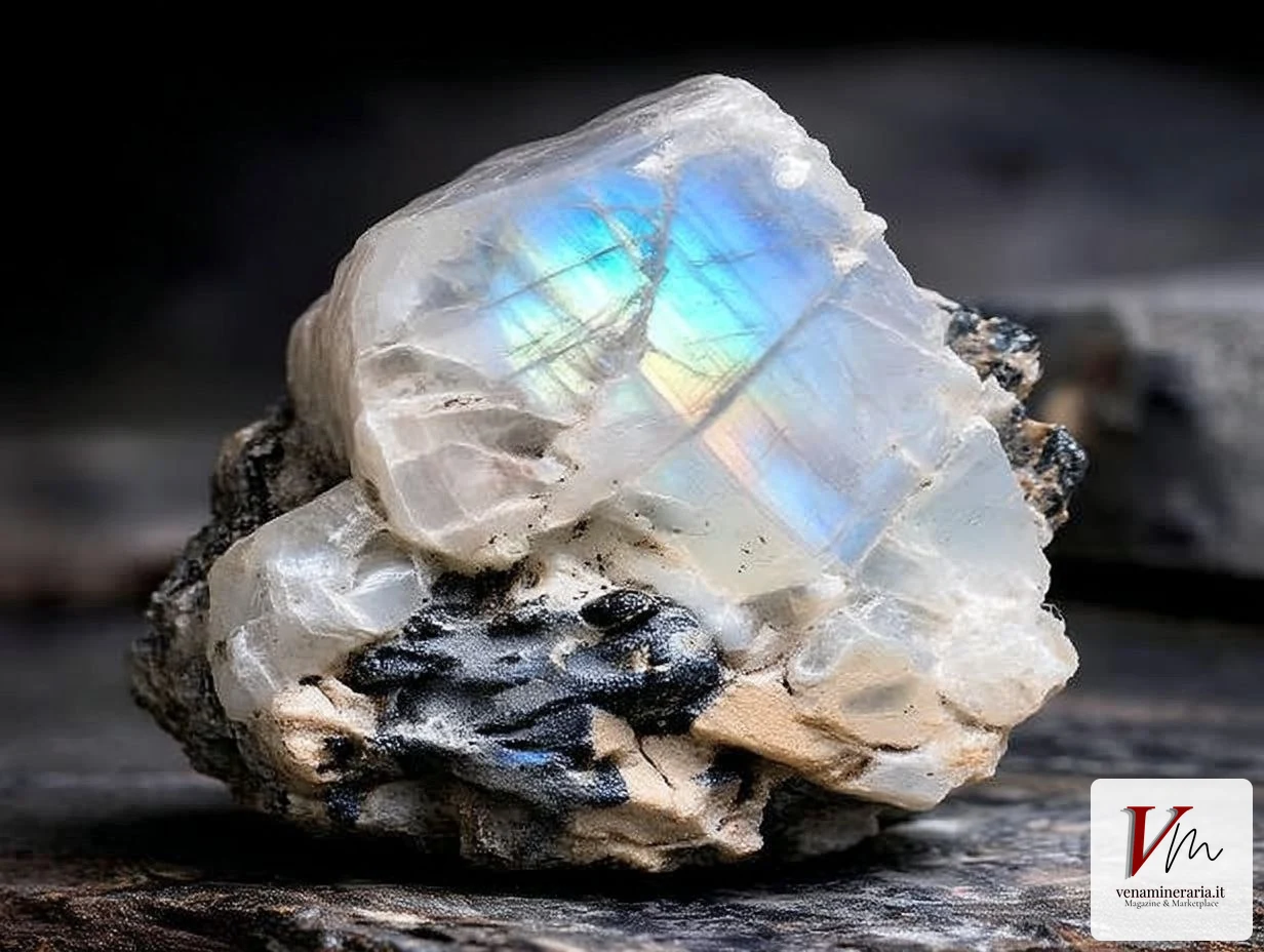 Pietra di luna: feldspato con adularescenza, dai riflessi mobili associati ai segni d'Aria