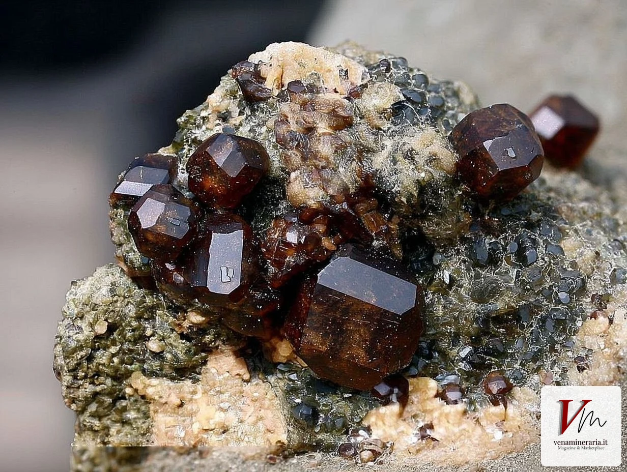 Vesuvianite verde su matrice dalla Val d'Ala, Valli di Lanzo, Piemonte